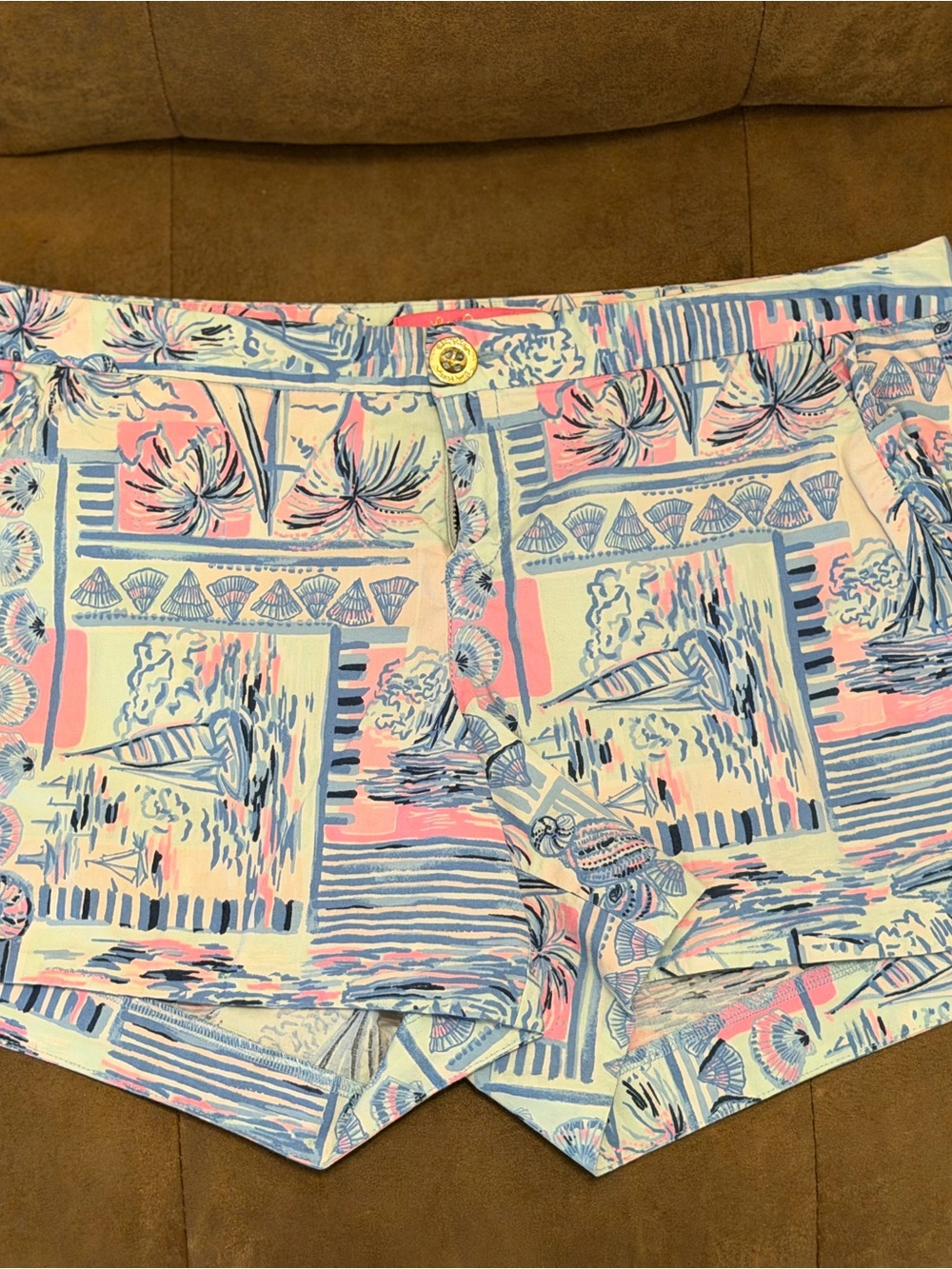 Lilly Pulitzer Pink and Blue Coastal Print High-Waist Shorts